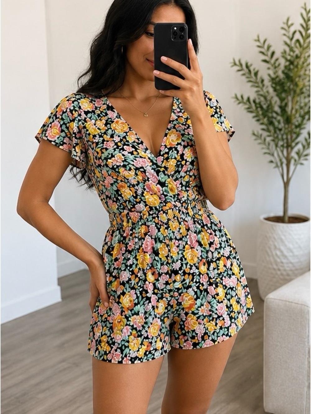 American Eagle Floral V-Neck Romper
